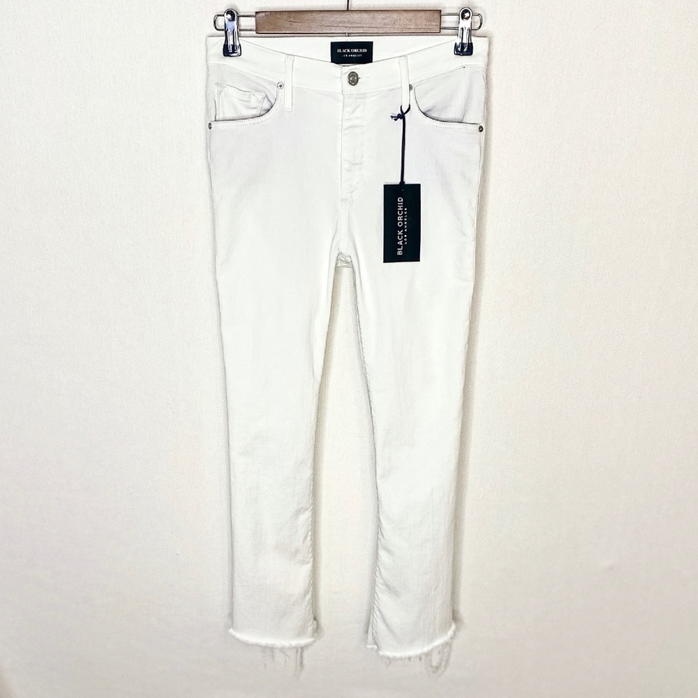 SOLD Black Orchid white frayed Crop Jean sz 27 - Picture 1 of 7
